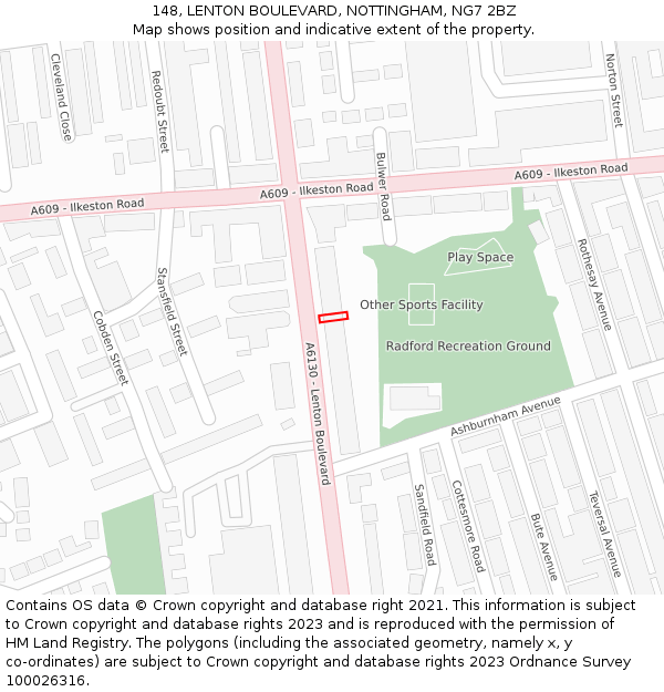 148, LENTON BOULEVARD, NOTTINGHAM, NG7 2BZ: Location map and indicative extent of plot