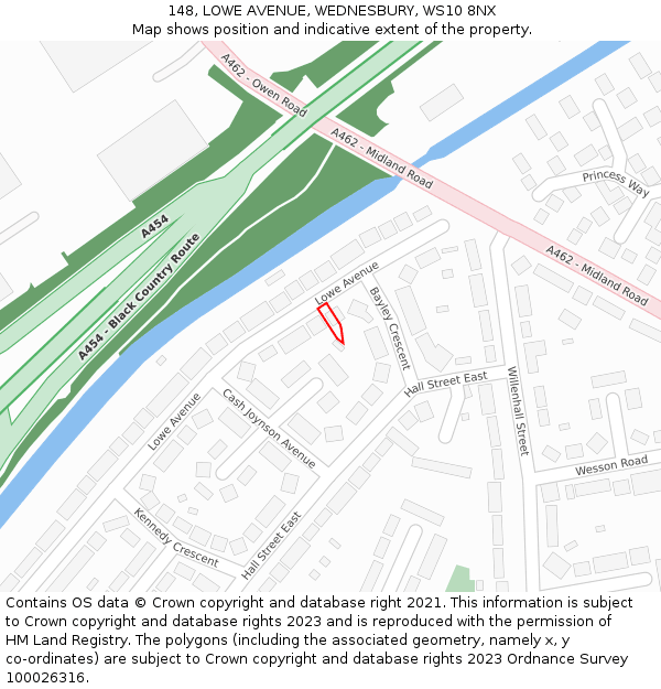 148, LOWE AVENUE, WEDNESBURY, WS10 8NX: Location map and indicative extent of plot