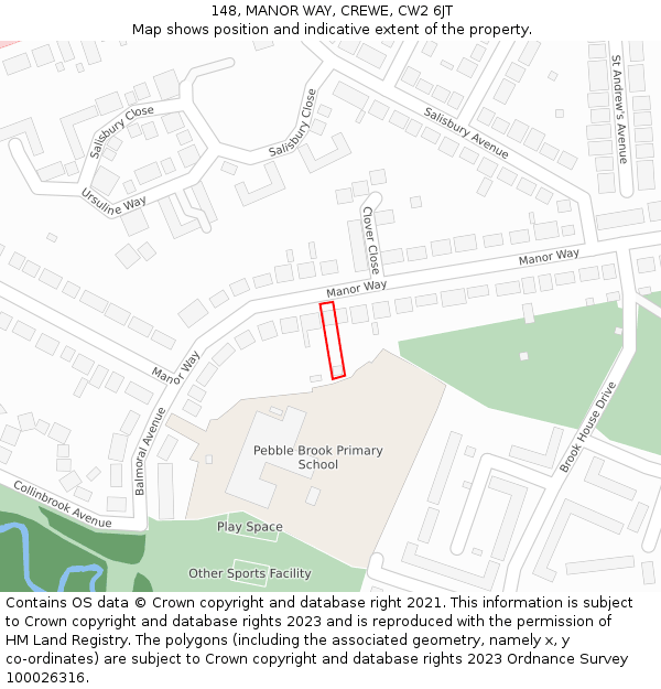 148, MANOR WAY, CREWE, CW2 6JT: Location map and indicative extent of plot