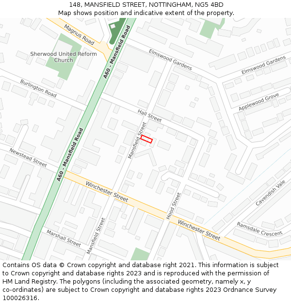 148, MANSFIELD STREET, NOTTINGHAM, NG5 4BD: Location map and indicative extent of plot