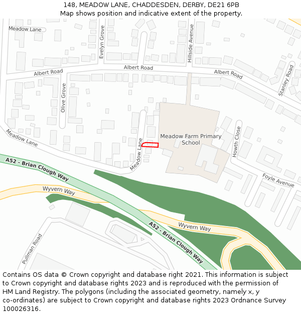 148, MEADOW LANE, CHADDESDEN, DERBY, DE21 6PB: Location map and indicative extent of plot