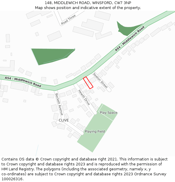 148, MIDDLEWICH ROAD, WINSFORD, CW7 3NP: Location map and indicative extent of plot