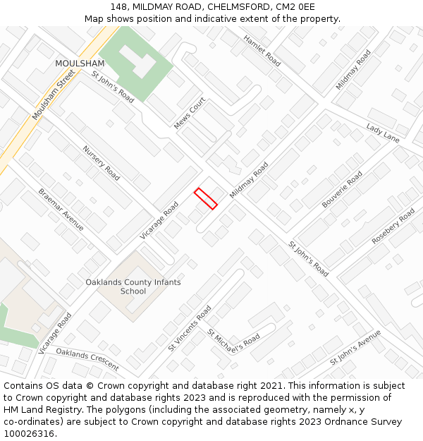 148, MILDMAY ROAD, CHELMSFORD, CM2 0EE: Location map and indicative extent of plot