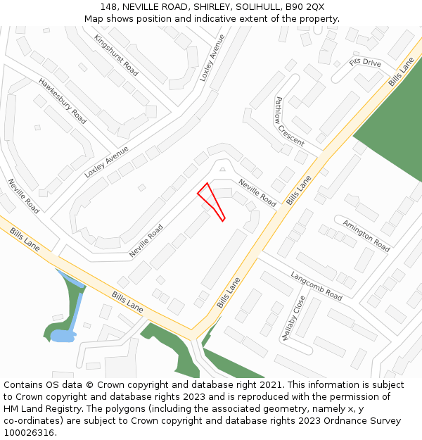 148, NEVILLE ROAD, SHIRLEY, SOLIHULL, B90 2QX: Location map and indicative extent of plot