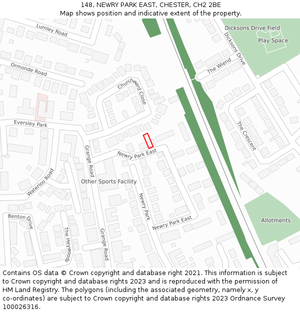 148, NEWRY PARK EAST, CHESTER, CH2 2BE: Location map and indicative extent of plot