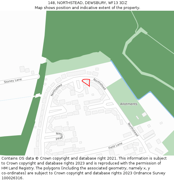 148, NORTHSTEAD, DEWSBURY, WF13 3DZ: Location map and indicative extent of plot