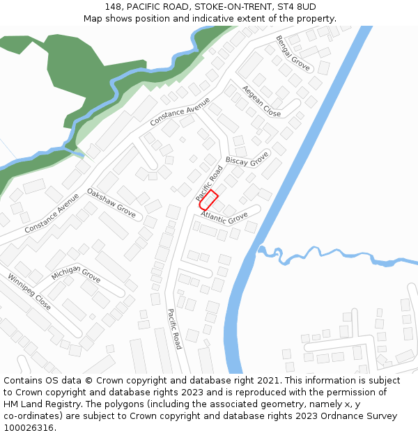 148, PACIFIC ROAD, STOKE-ON-TRENT, ST4 8UD: Location map and indicative extent of plot