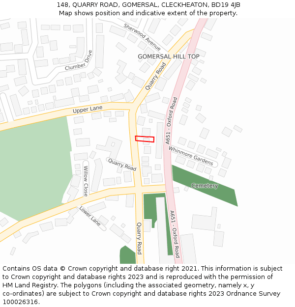 148, QUARRY ROAD, GOMERSAL, CLECKHEATON, BD19 4JB: Location map and indicative extent of plot