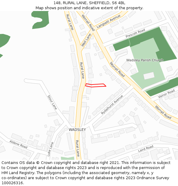 148, RURAL LANE, SHEFFIELD, S6 4BL: Location map and indicative extent of plot