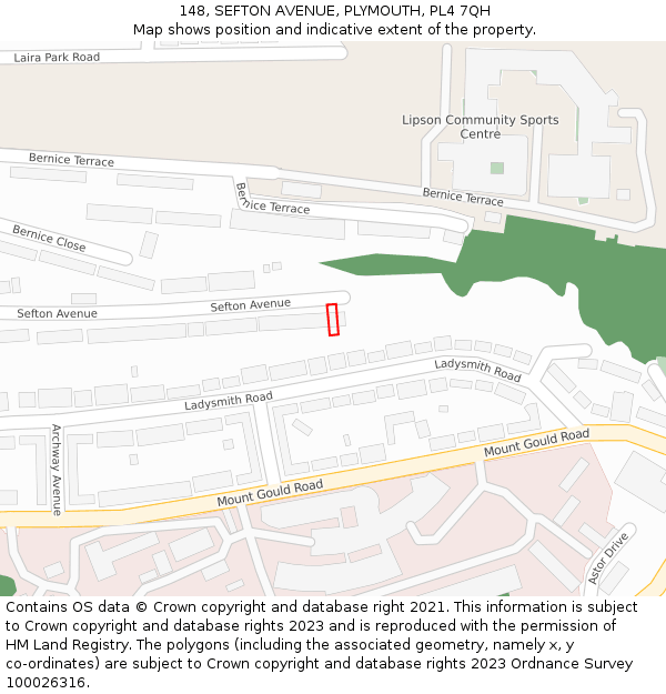 148, SEFTON AVENUE, PLYMOUTH, PL4 7QH: Location map and indicative extent of plot
