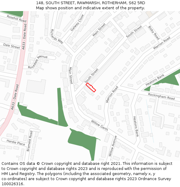 148, SOUTH STREET, RAWMARSH, ROTHERHAM, S62 5RD: Location map and indicative extent of plot
