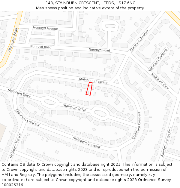 148, STAINBURN CRESCENT, LEEDS, LS17 6NG: Location map and indicative extent of plot