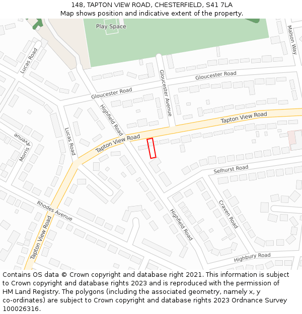 148, TAPTON VIEW ROAD, CHESTERFIELD, S41 7LA: Location map and indicative extent of plot