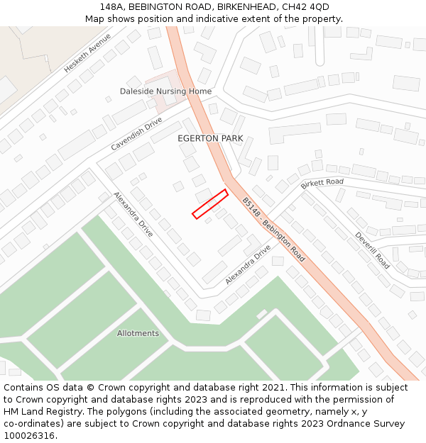 148A, BEBINGTON ROAD, BIRKENHEAD, CH42 4QD: Location map and indicative extent of plot