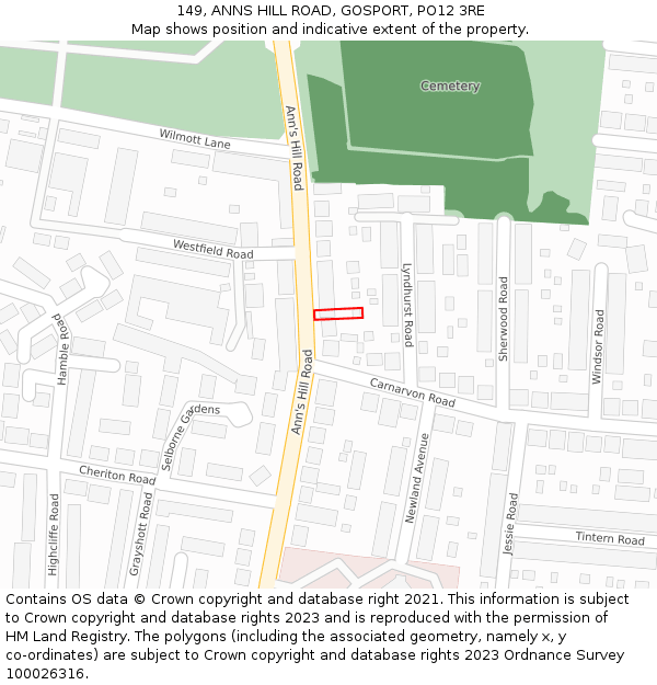 149, ANNS HILL ROAD, GOSPORT, PO12 3RE: Location map and indicative extent of plot