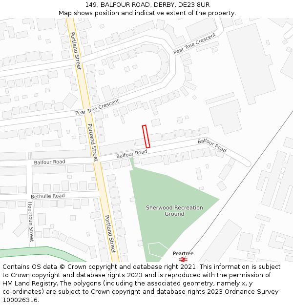 149, BALFOUR ROAD, DERBY, DE23 8UR: Location map and indicative extent of plot