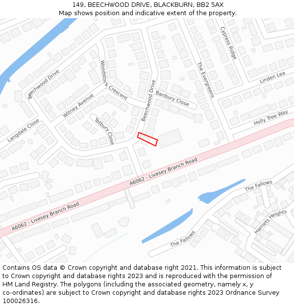 149, BEECHWOOD DRIVE, BLACKBURN, BB2 5AX: Location map and indicative extent of plot