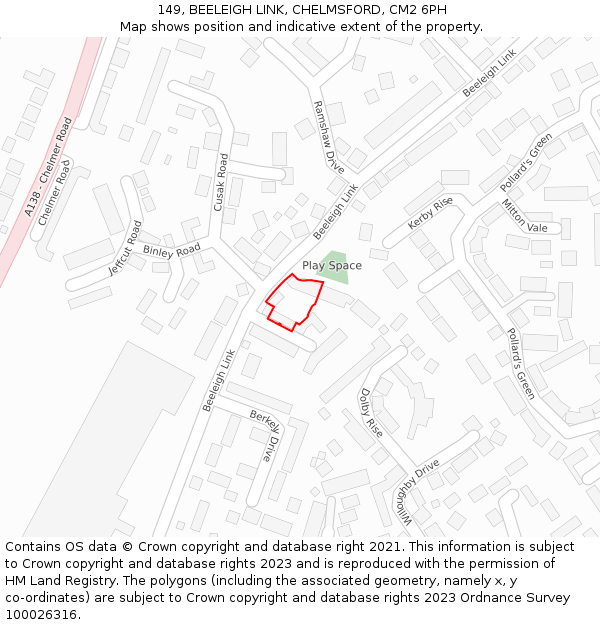 149, BEELEIGH LINK, CHELMSFORD, CM2 6PH: Location map and indicative extent of plot