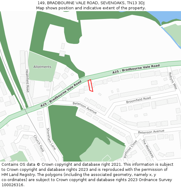 149, BRADBOURNE VALE ROAD, SEVENOAKS, TN13 3DJ: Location map and indicative extent of plot