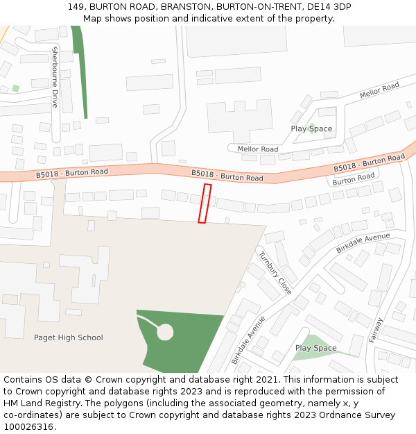 149, BURTON ROAD, BRANSTON, BURTON-ON-TRENT, DE14 3DP: Location map and indicative extent of plot