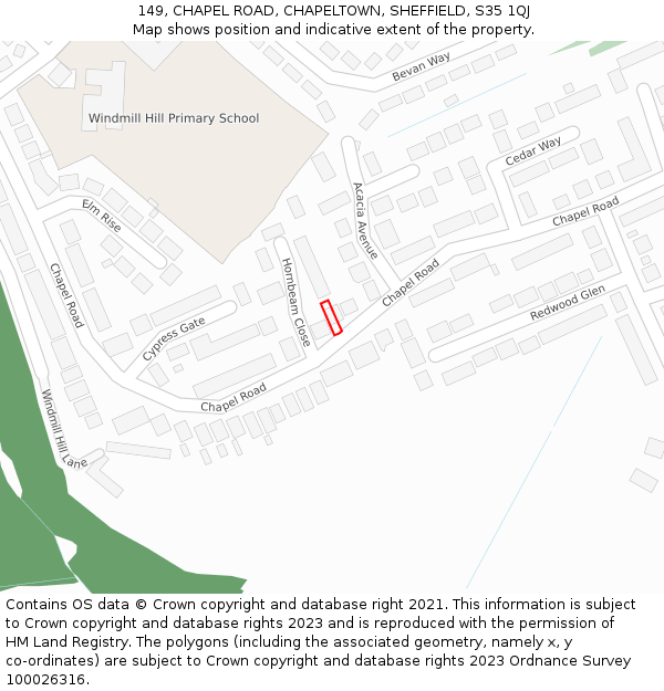 149, CHAPEL ROAD, CHAPELTOWN, SHEFFIELD, S35 1QJ: Location map and indicative extent of plot