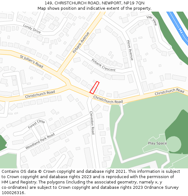 149, CHRISTCHURCH ROAD, NEWPORT, NP19 7QN: Location map and indicative extent of plot