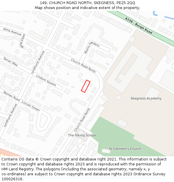 149, CHURCH ROAD NORTH, SKEGNESS, PE25 2QQ: Location map and indicative extent of plot