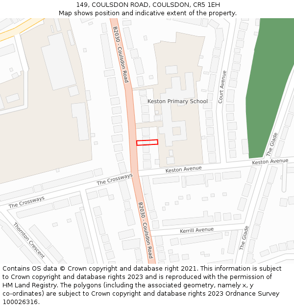 149, COULSDON ROAD, COULSDON, CR5 1EH: Location map and indicative extent of plot