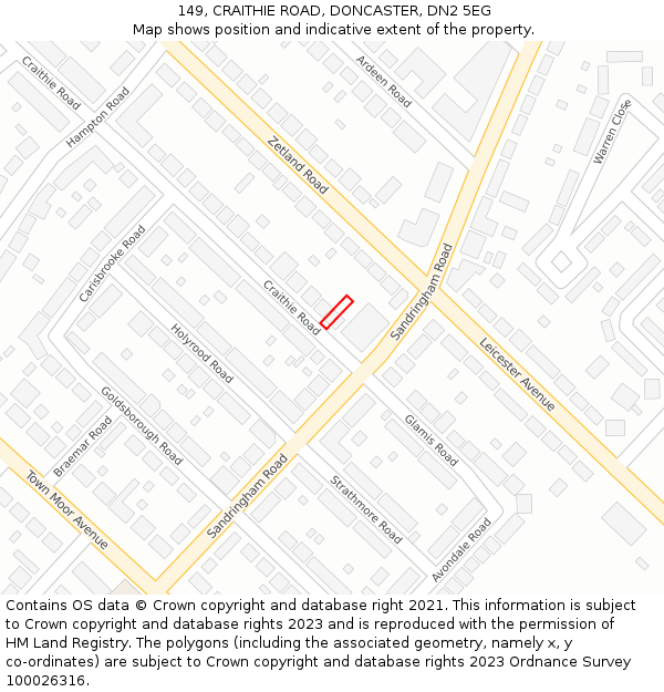 149, CRAITHIE ROAD, DONCASTER, DN2 5EG: Location map and indicative extent of plot