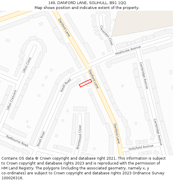 149, DANFORD LANE, SOLIHULL, B91 1QQ: Location map and indicative extent of plot