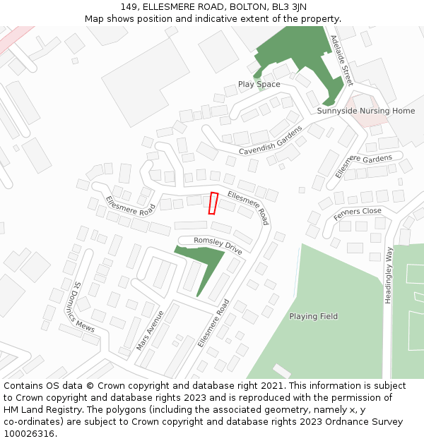 149, ELLESMERE ROAD, BOLTON, BL3 3JN: Location map and indicative extent of plot
