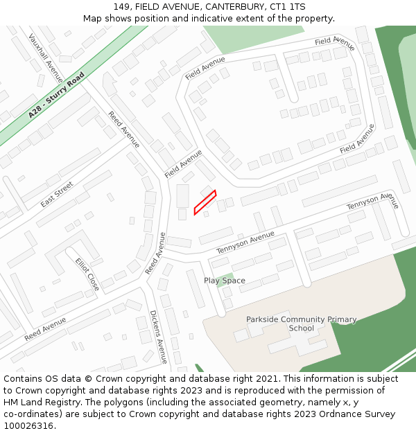149, FIELD AVENUE, CANTERBURY, CT1 1TS: Location map and indicative extent of plot