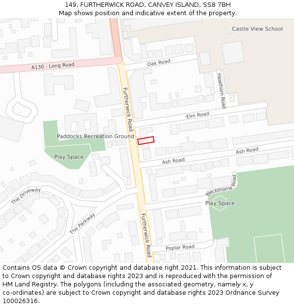 149, FURTHERWICK ROAD, CANVEY ISLAND, SS8 7BH: Location map and indicative extent of plot