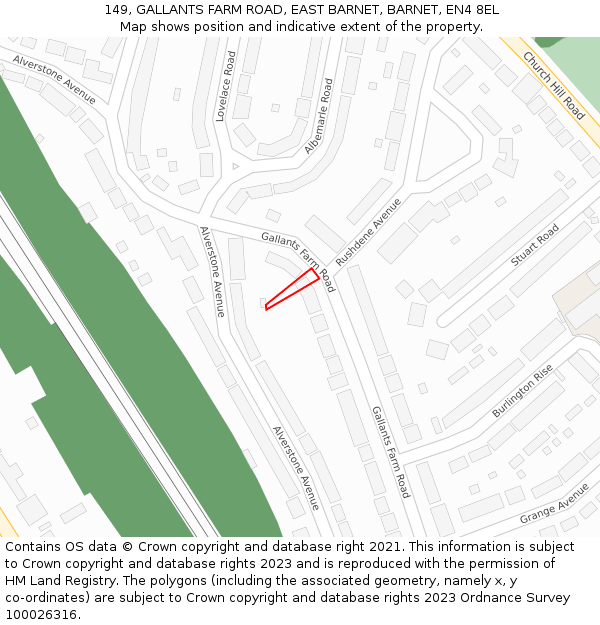 149, GALLANTS FARM ROAD, EAST BARNET, BARNET, EN4 8EL: Location map and indicative extent of plot