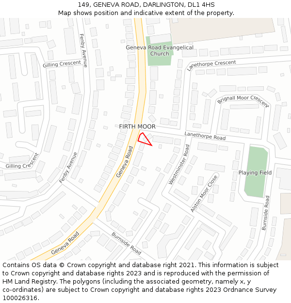 149, GENEVA ROAD, DARLINGTON, DL1 4HS: Location map and indicative extent of plot