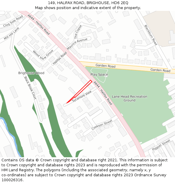 149, HALIFAX ROAD, BRIGHOUSE, HD6 2EQ: Location map and indicative extent of plot