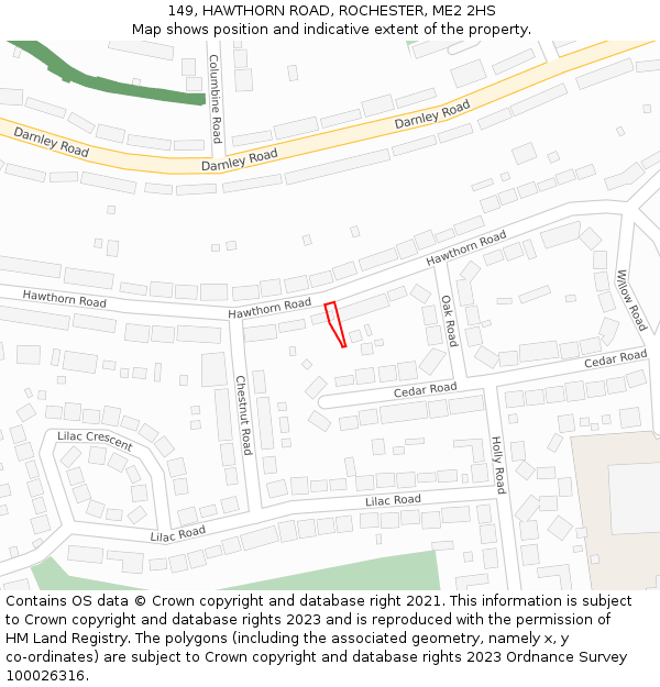 149, HAWTHORN ROAD, ROCHESTER, ME2 2HS: Location map and indicative extent of plot