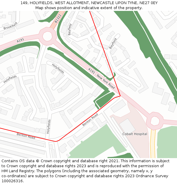 149, HOLYFIELDS, WEST ALLOTMENT, NEWCASTLE UPON TYNE, NE27 0EY: Location map and indicative extent of plot