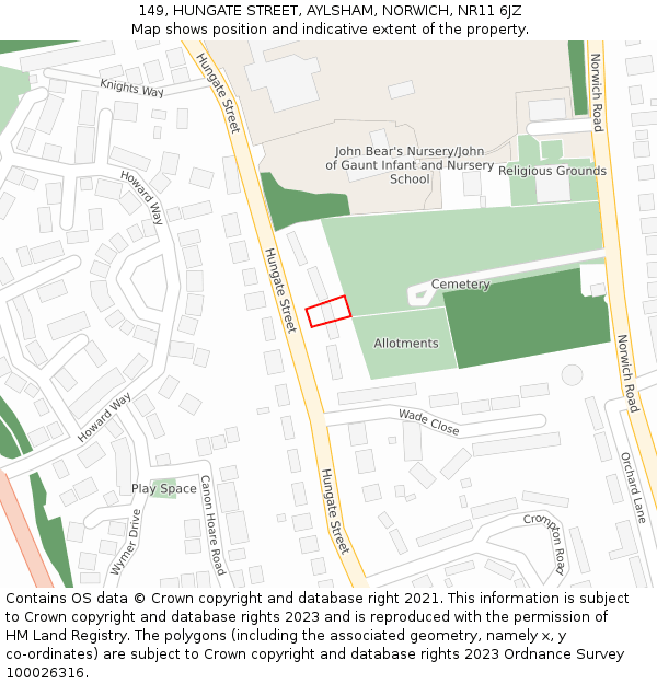 149, HUNGATE STREET, AYLSHAM, NORWICH, NR11 6JZ: Location map and indicative extent of plot