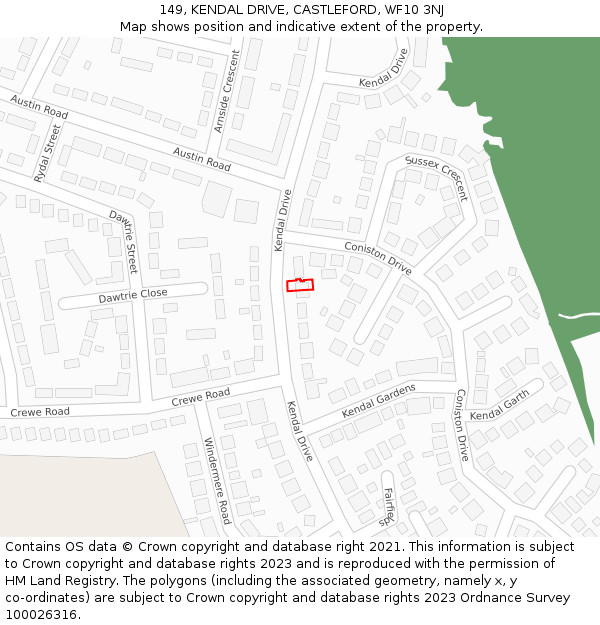 149, KENDAL DRIVE, CASTLEFORD, WF10 3NJ: Location map and indicative extent of plot