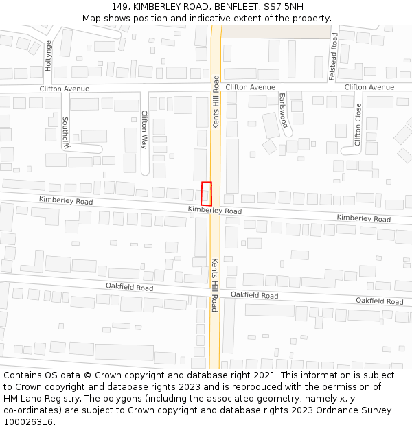 149, KIMBERLEY ROAD, BENFLEET, SS7 5NH: Location map and indicative extent of plot