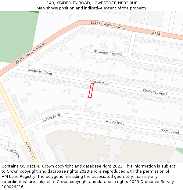 149, KIMBERLEY ROAD, LOWESTOFT, NR33 0UE: Location map and indicative extent of plot