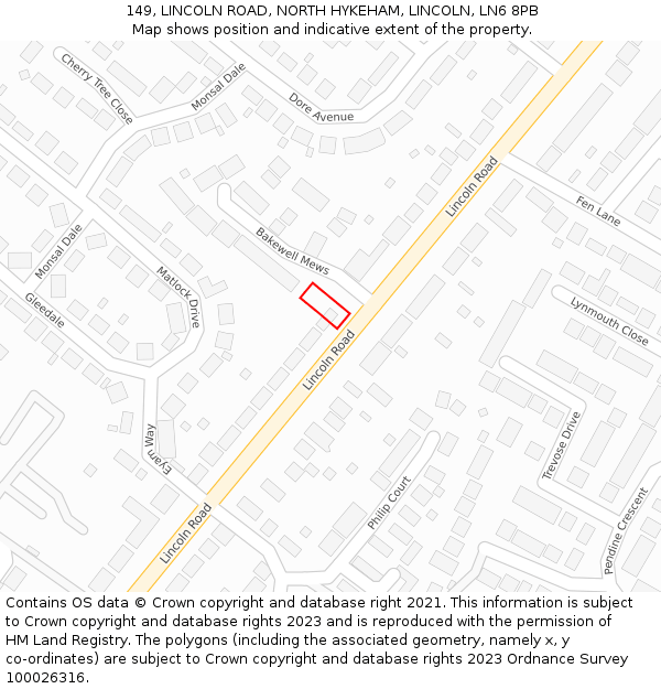 149, LINCOLN ROAD, NORTH HYKEHAM, LINCOLN, LN6 8PB: Location map and indicative extent of plot