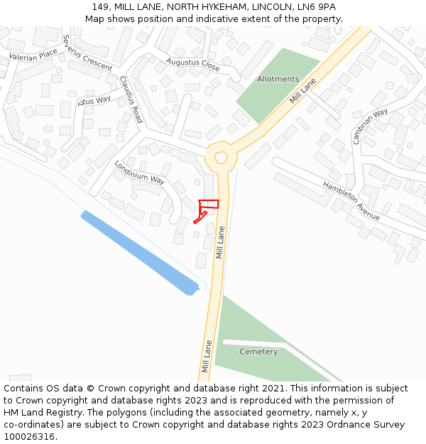 149, MILL LANE, NORTH HYKEHAM, LINCOLN, LN6 9PA: Location map and indicative extent of plot