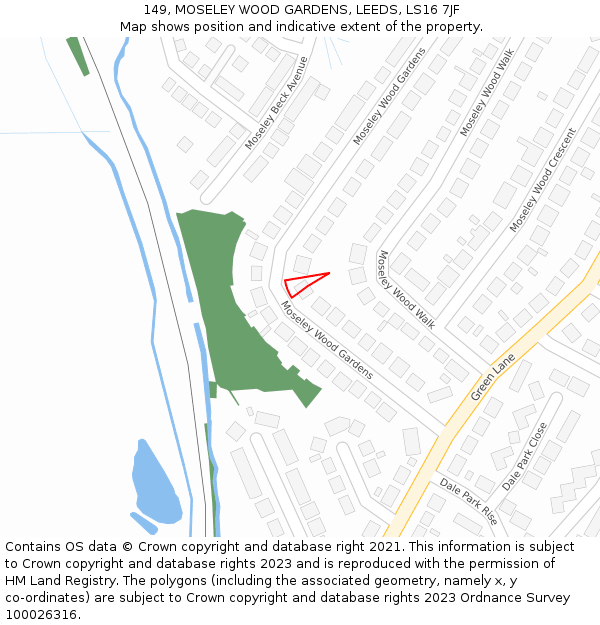 149, MOSELEY WOOD GARDENS, LEEDS, LS16 7JF: Location map and indicative extent of plot