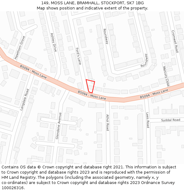 149, MOSS LANE, BRAMHALL, STOCKPORT, SK7 1BG: Location map and indicative extent of plot