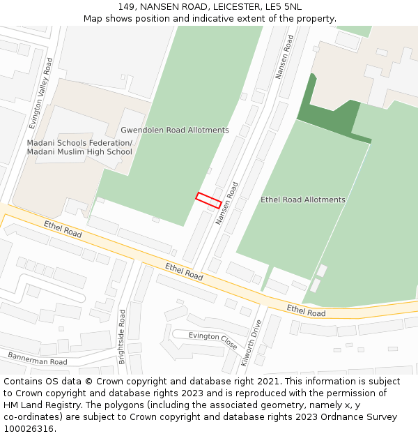 149, NANSEN ROAD, LEICESTER, LE5 5NL: Location map and indicative extent of plot