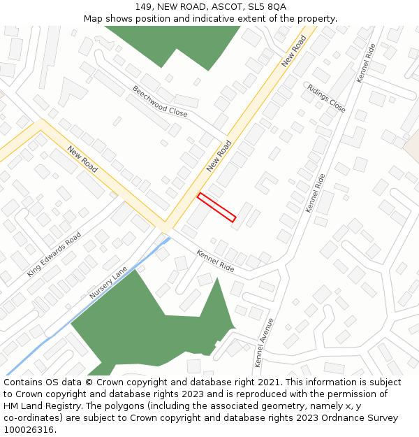 149, NEW ROAD, ASCOT, SL5 8QA: Location map and indicative extent of plot