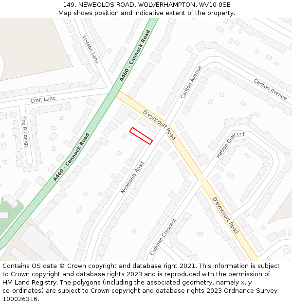 149, NEWBOLDS ROAD, WOLVERHAMPTON, WV10 0SE: Location map and indicative extent of plot