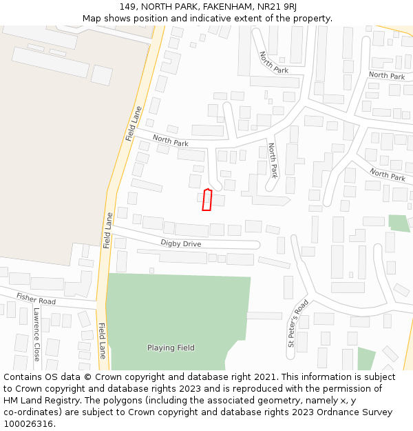 149, NORTH PARK, FAKENHAM, NR21 9RJ: Location map and indicative extent of plot